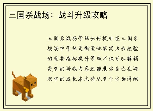 三国杀战场：战斗升级攻略