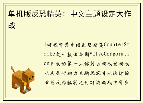 单机版反恐精英：中文主题设定大作战